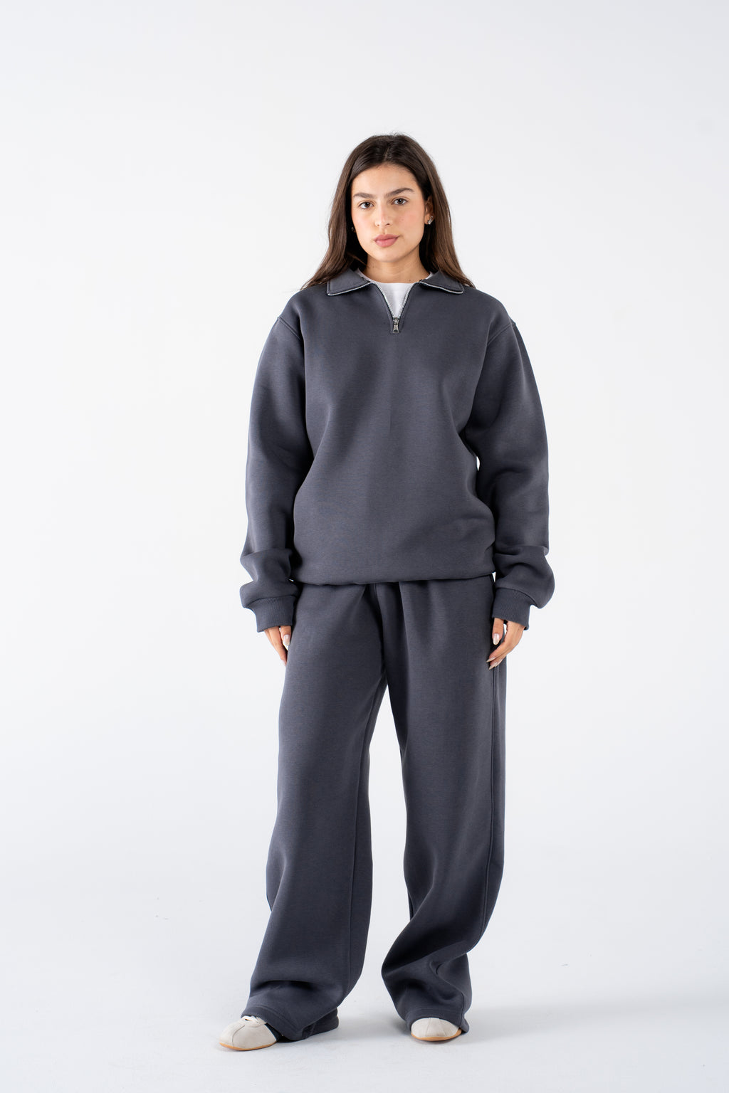 Pebble grey quarter zips