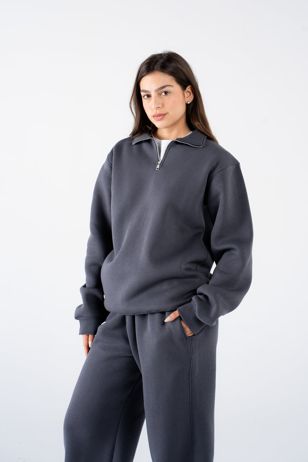 Pebble grey quarter zips